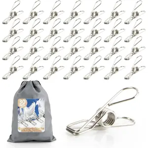 30Pack Clothes Pins Heavy Duty - Outdoor Metal Clothes Pin with  Bag, Stainless Steel Clothespins, Laundry Clip, Ideal for Clothing, Photo , Snack Sealing, Kitchen,  Decor