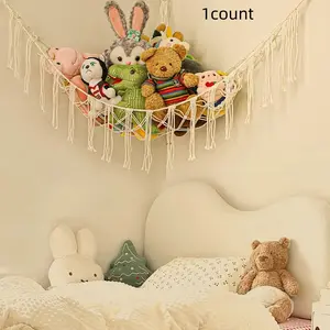 Large Cotton Plush Toy Storage Net, Super Large Toy Organizer for Kids Room Decor, Playroom Kidsroom Organizer, Baby Room Wall Bedroom Home Storage, Includes 3 Hooks, Decorative