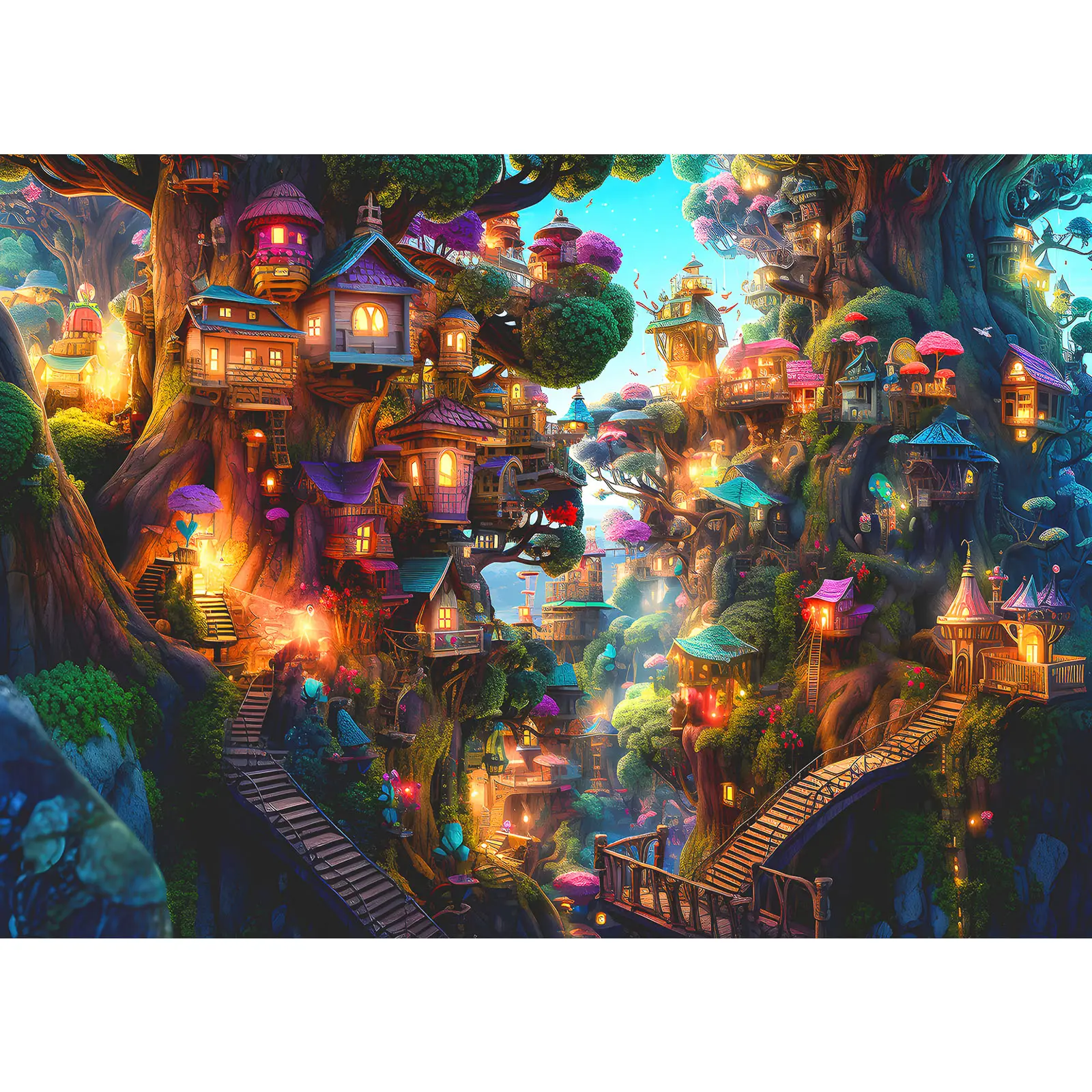HUADADA 1000 Pieces Puzzles for Adults, Fantasy Tree House, Great for Home Decoration Holiday Vacations, Family Games, Grandparents Brainstorming