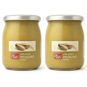 Pack of 2 - Pisti Cream of Pistachio from Sicily 21.2 Ounce 600g Artisanal Italian Nut Spread Spreadable Pistachio Cream Enjoy with Bread and Biscuits - Peanut, Butter Dip Flavor