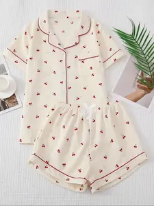 Summer Women's Sleepwear 2-Piece Set, Wearable Short Sleeve Shorts, Casual Fashion Cute Home Clothes, Fitted Style