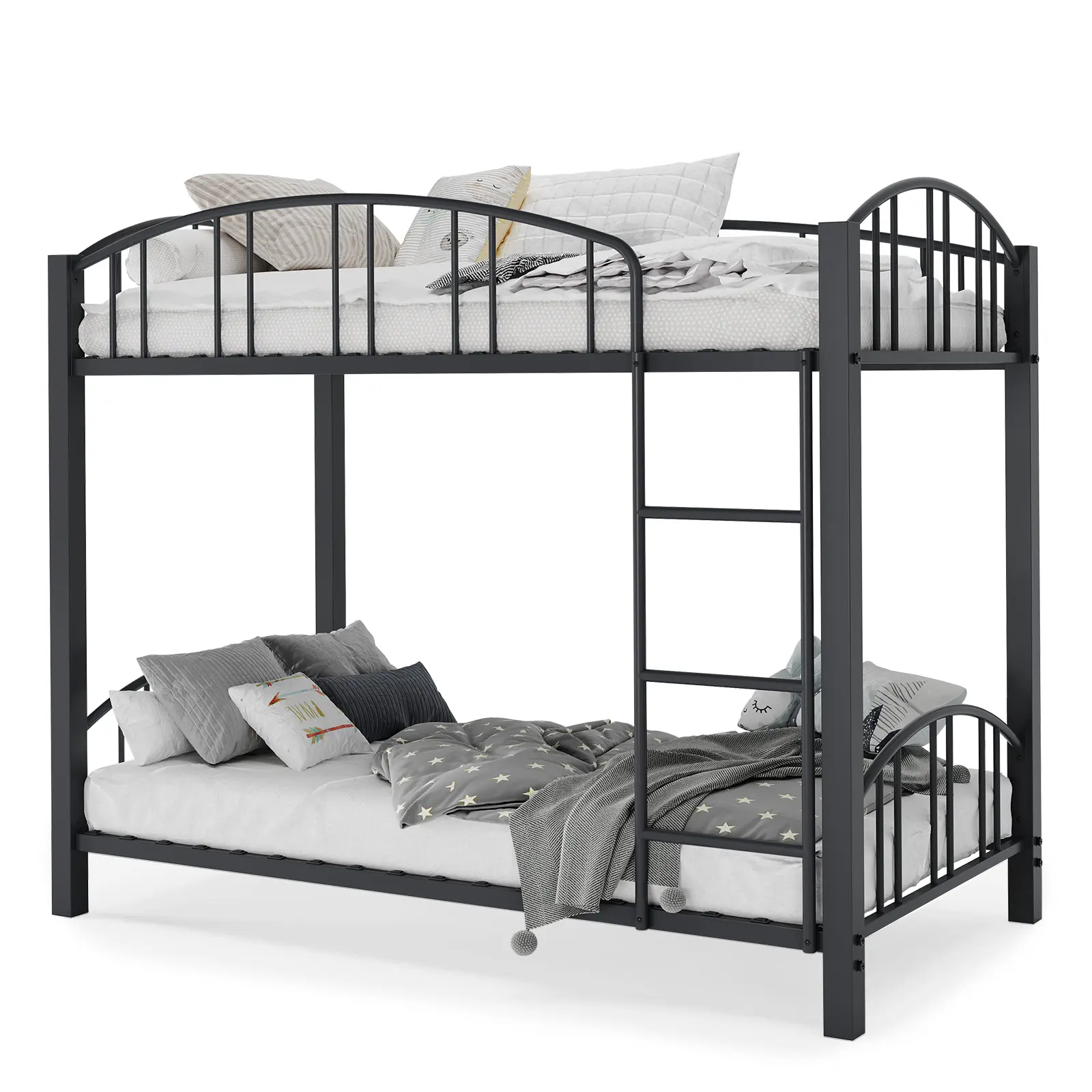 Garvee Upgraded Heavy Duty Twin Over Twin Metal Bunk Bed Frame, Solid Sturdy Steel Construction, Equipped with Safety Ladder and Arched Guardrail, Space-Saving & Noise-Free Structure, No Box Spring Required, Practical Bedroom Furniture