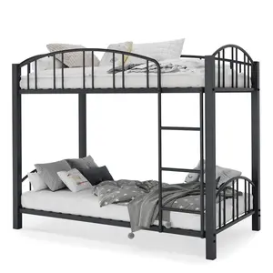 【GARVEE】Heavy Duty Twin Over Twin Metal Bunk Bed Frame, Solid Sturdy Steel Construction, Equipped with Safety Ladder and Arched Guardrail, Space-Saving & Noise-Free Structure, No Box Spring Required, Practical Bedroom Furniture