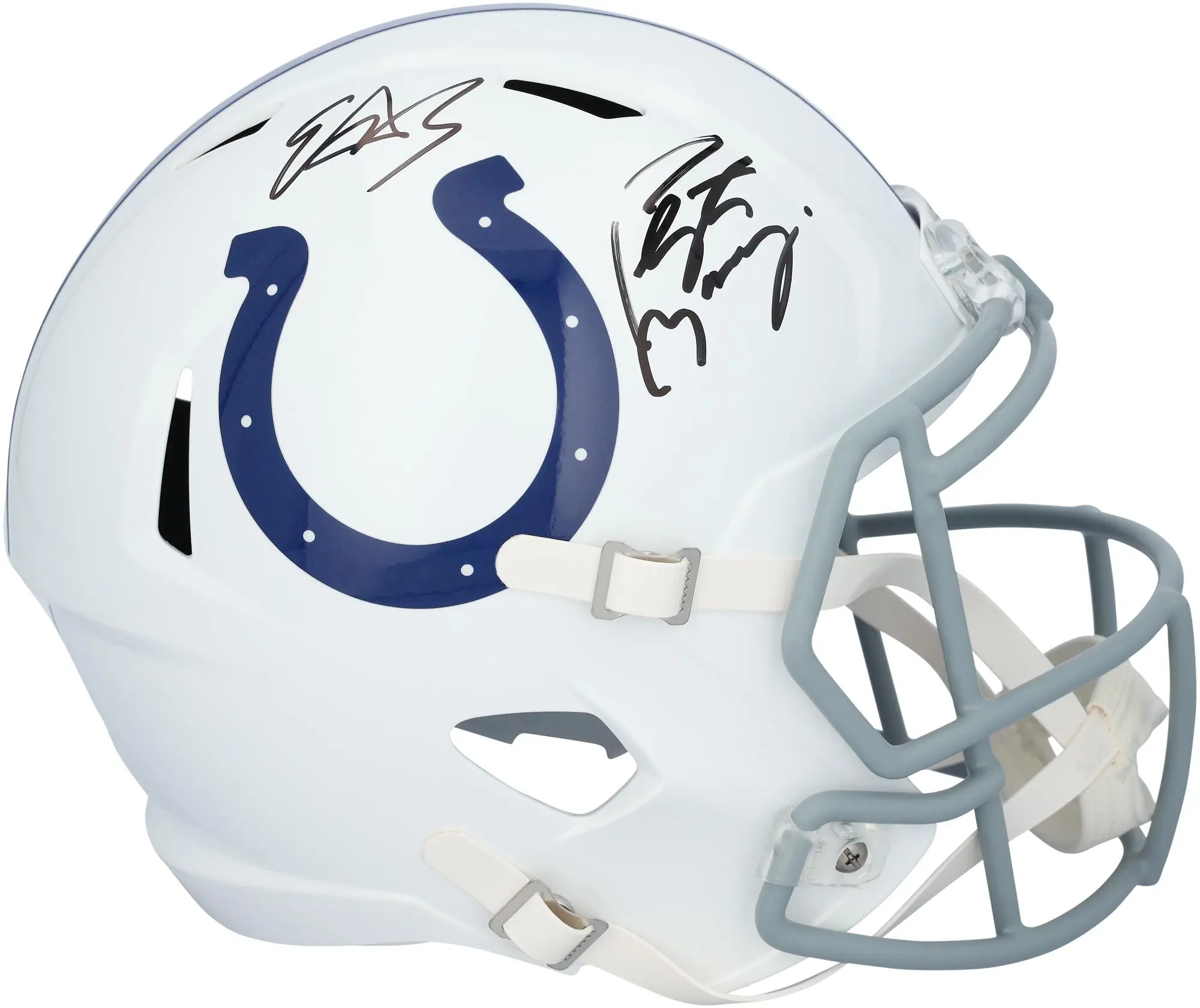 Edgerrin James and Peyton Manning Indianapolis Colts Autographed Riddell Speed Replica Helmet - Fanatics Authentic Certified