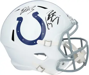 Edgerrin James and Peyton Manning Indianapolis Colts Autographed Riddell Speed Replica Helmet - Fanatics Authentic Certified