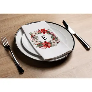 Disposable Paper Guest Towel with Christmas Holiday Napkins Flower Monogram "E" - Pack of 16