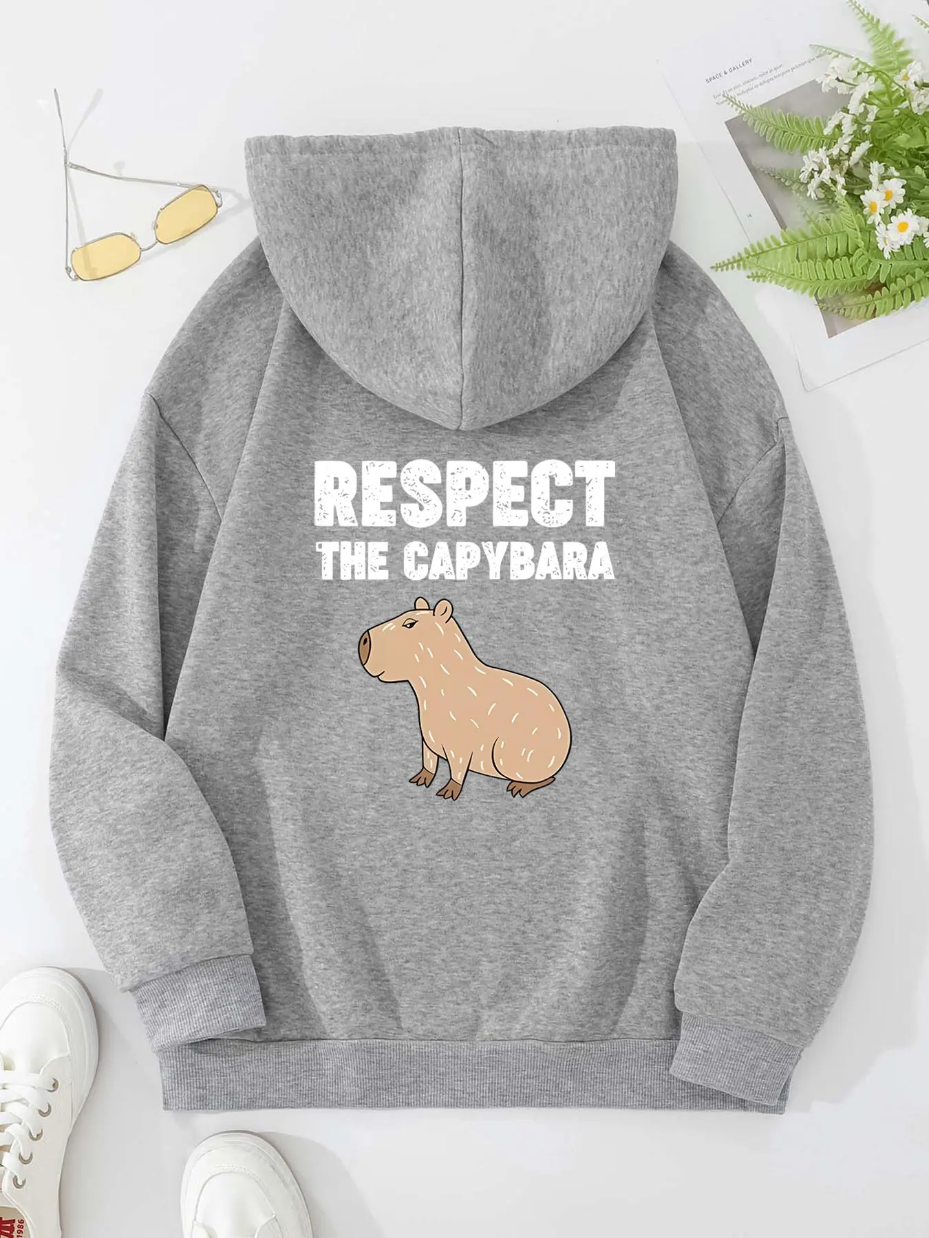 【Plus Size】 Women's Cartoon Capybara & Letter Print Hoodie, Fashion Casual Hooded Sweatshirt for Daily Holiday Outdoor Wear, Women Clothing for Fall & Winter
