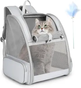 Backpack Carrier, Large Pet Carrier Backpack with Kitten Wand   for Medium Small   Puppy Kitty Bunny up to 15lbs, Ventilated Mesh Kitten Bookbag for Travel Walking Outdoor (Grey)