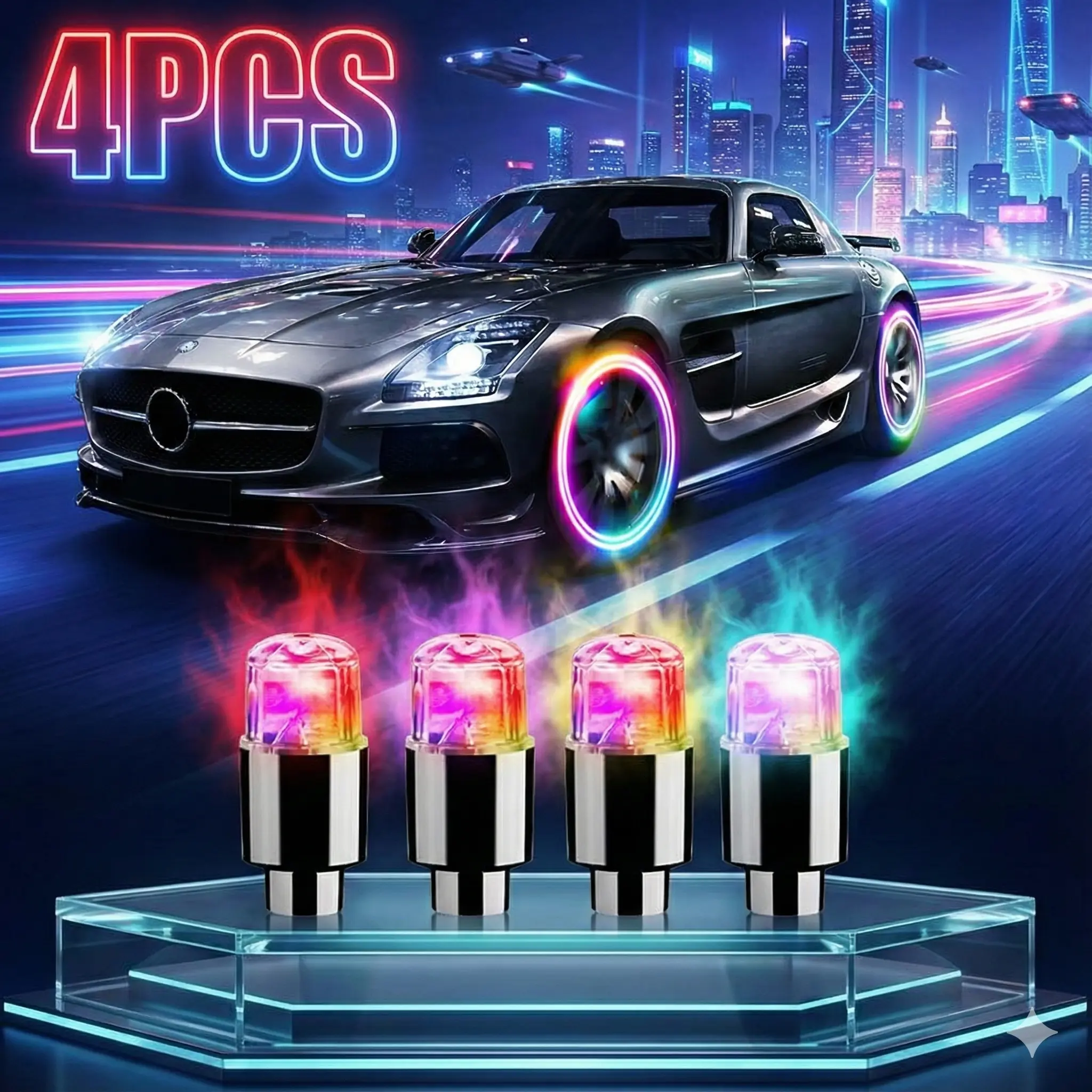 RGB LED Tire Valve Lights – Universal Flashing Wheel Lights for Car & Bike