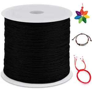 0.8mm 328 Feet Black Nylon Satin Rattail Cord for Bracelets Making Jewelry Macrame Necklace Chinese Knotting Beading