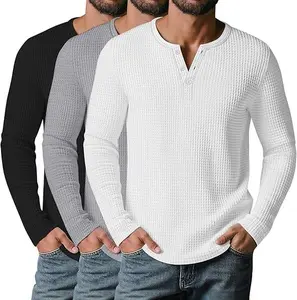 Men’s Waffle Henley Shirts, Long Sleeve Button Tops Casual Basic T-Shirts Lightweight Knit Pullover