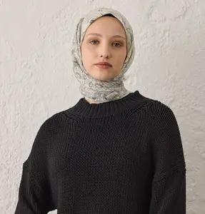Patterned Viscose Cotton Square Hijab Ruby - Ecru