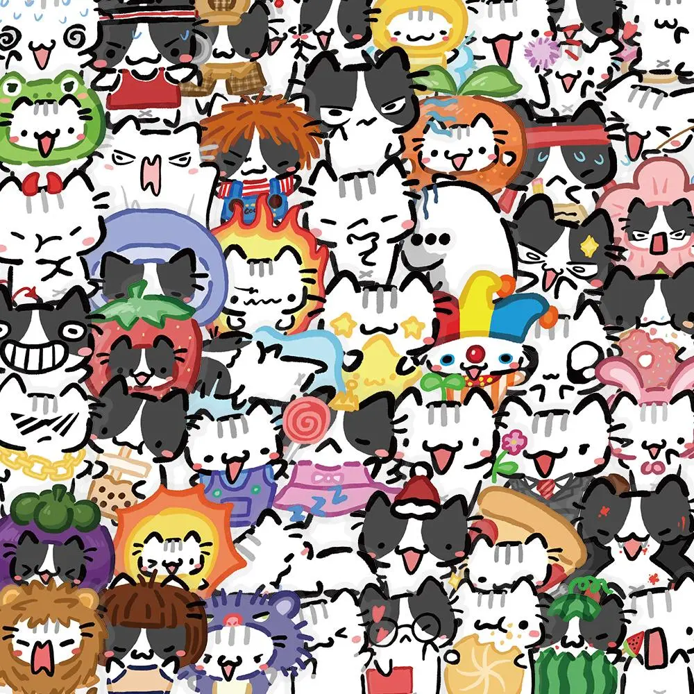 Cartoon Cat Pattern Sticker (54pcs/set), Cute Self Adhesive Decorative Stickers, DIY Decals for Water Bottle, Laptop, Phone Case, Scrapbooking, Journal Making, Screen Protector