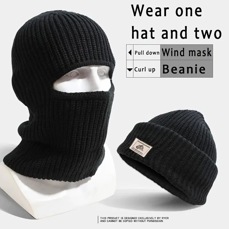 Long Hooded Balaclava for Men & Women, Solid Knit Alpaca Winter Hat with Adjustable Windproof Face Mask and Ear Warmer, 1 Size Fits Most, Protective Head Wrap Hats, Ski Masks Beanies, Thermal Protection Hats