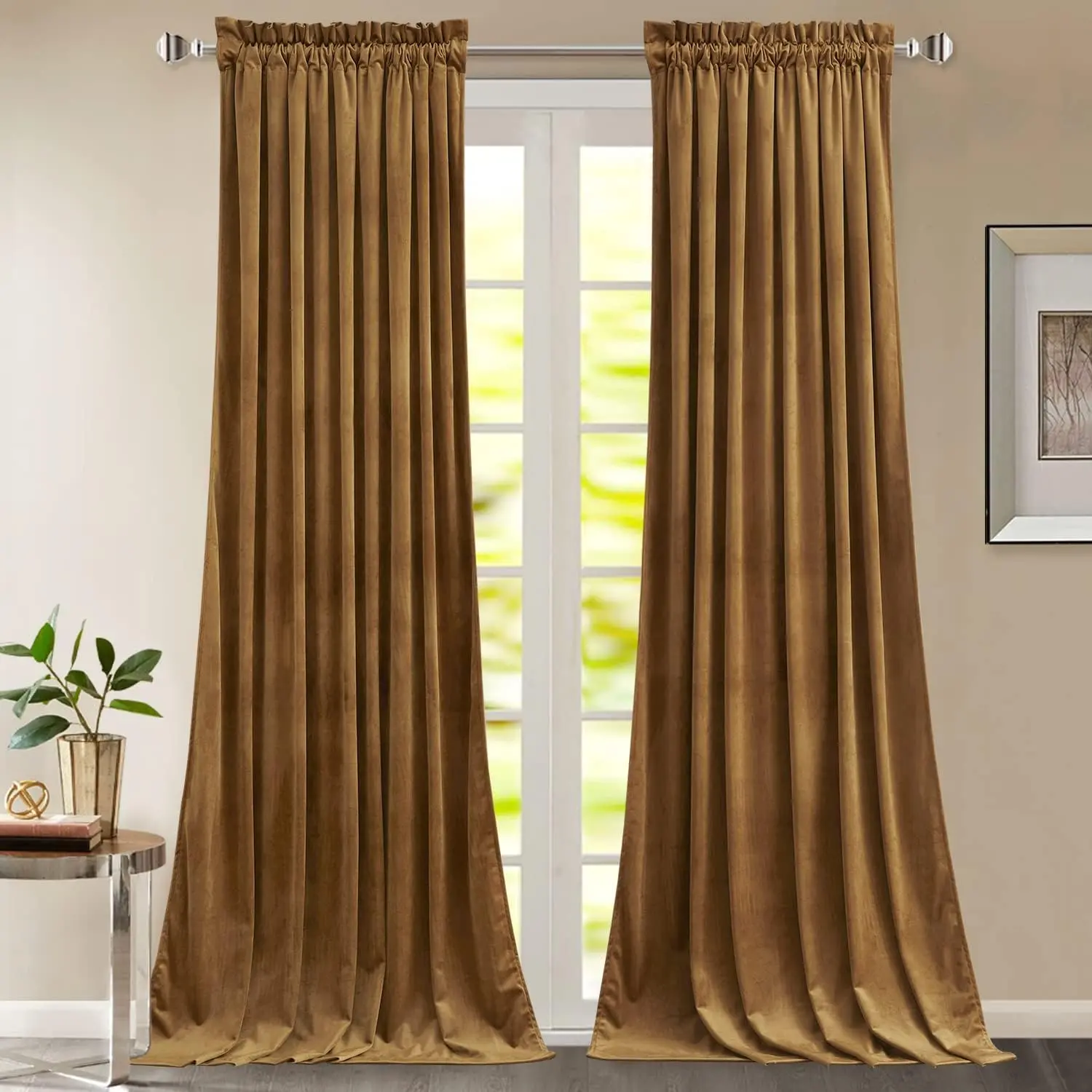 Gold Brown Velvet Curtains 96 inches for Living Room, Room Darkening Thermal Privacy Drapes for Door, Vintage Wall Backdrop for, W52 x L96, 2 Panels Gold Brown Velvet Curtains 96 inches for Living Room, Room Darkening Thermal Privacy Drapes for Door, Vintage Wall Backdrop for, W52 x L96, 2 Panels