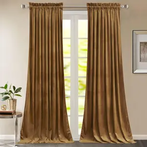 Gold Brown Velvet Curtains 96 inches for Living Room, Room Darkening Thermal Privacy Drapes for Door, Vintage Wall Backdrop for, W52 x L96, 2 Panels
