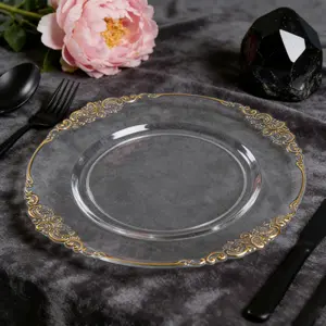 Elegant Gold Rimmed Plastic Dinner Plates, 13 Inch Round Edge Design, Durable & Shatterproof for Weddings, Parties, Daily Use, Dinnerware