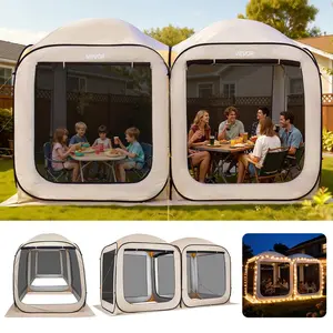 VEVOR Screen House Tent, 12 x 6 ft, 2 in 1 Pop Up Screen Tent, Portable Screened in Canopy with Carry Bag, Netting Sides, Ground Stakes, for Garden, Patio, Backyard, and Outdoor Activities, Beige