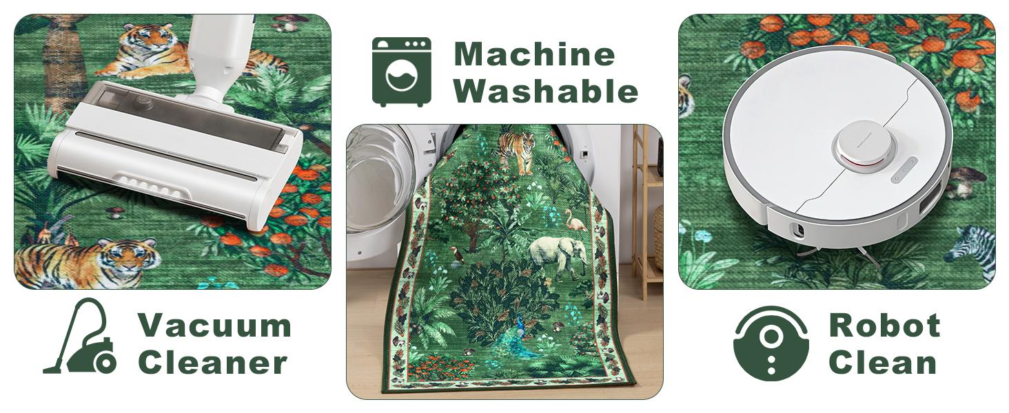 LOKHOM Jungle Animal Print Rug 8x10 Washable Area Rugs for Living Room, Forest Rug Non Slip Low Pile Stain Resistance Large Throw Carpet for Bedroom Dining Room Kids Playroom Nursery, Black