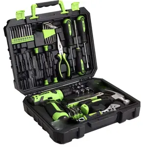 119PCS Power Tool Box Set With 8V Cordless Drill / Driver, Hammer, Wrench, Screwdriver and Utility Knife | All in One Hand Tools kit | Household Tool Set | Electric Drill Tool Kit | for Garden, DIY, Home Repairs | Gifts For Men / Women | Christmas Gift