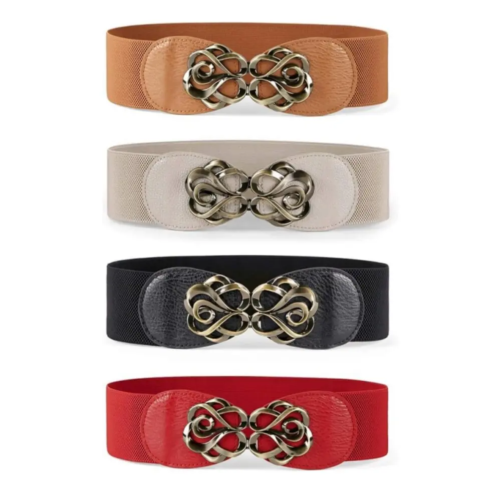 Women Stretchy Belts for Dresses Vintage Elastic Wide Waist Belts 4 Pack 2.36" Wide