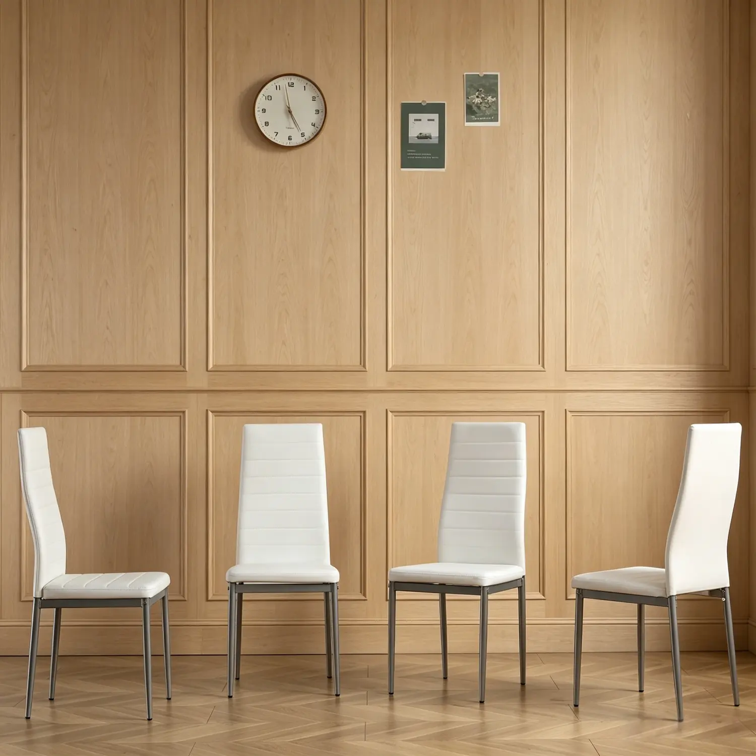 Set Of 4 Modern PU Leather Dining Chairs - Upholstered Kitchen & Dining Room Chairs With Horizontal Stitching Backrest And Metal Legs, Deals for You Days