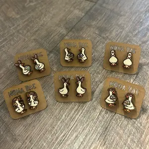 Easter Goose Stud Earrings – Geester Collection with Bunny Ears, Baskets & Spring Florals – Laser Cut Wooden Earrings