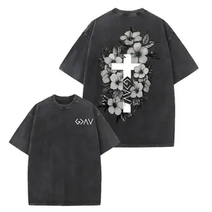 God Is Greater Than The Highs And Lows Christian Graphic T Shirt Vintage Washed Heavyweight Cotton Oversized Tee Cross Floral Faith Based Apparel Acid Wash Men Women Unisex Retro Streetwear Positive Affirmation Trending Summer Outfits TikTok