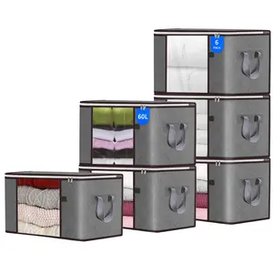 60L Storage Bag, 6 Pack Foldable Blanket Storage Bins, Large Clothes Storage Bins with Lids and Handle Storage Containers for Organizing Bedroom, Closet, Clothing and Comforter