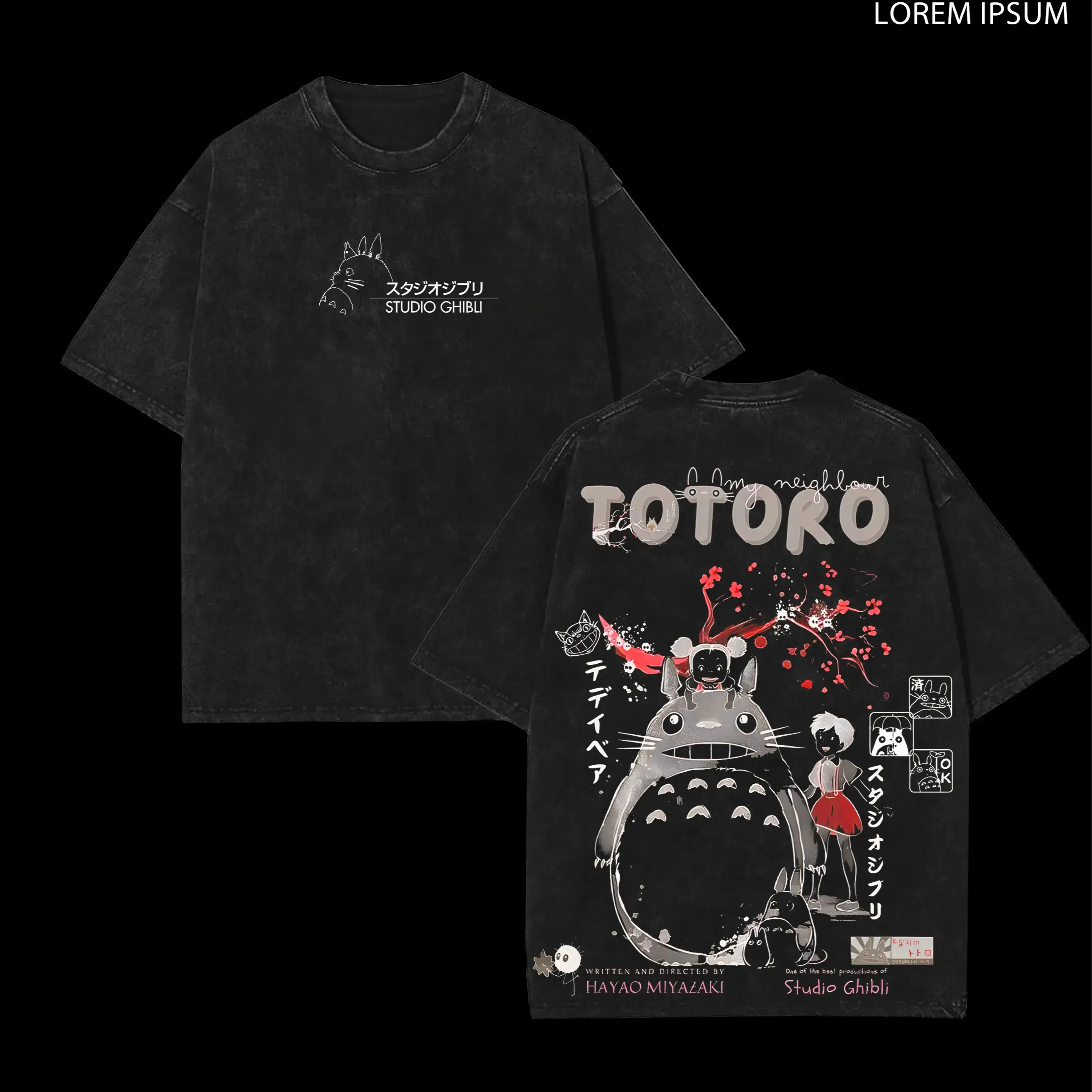 My Neighbor Totoro Studio Ghibli Retro Washed Heavyweight Cotton T-Shirt. Double Printed High-Res Graphic Vintage Oversized Tee. Unisex Y2K Anime Streetwear. The Ultimate Father's Day Gift & Casual Top for Manga Fans.