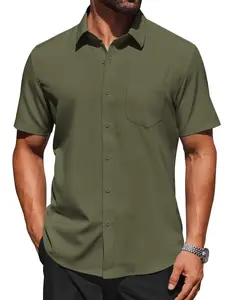 Men's short sleeved button up shirt, lightweight, stain resistant, business casual shirt, wrinkle free