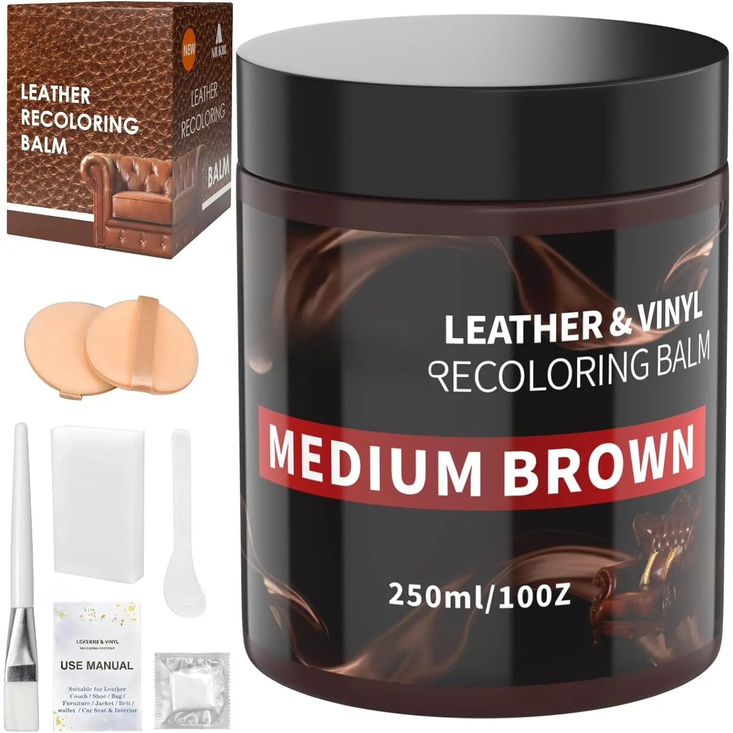 Leather Recoloring Balm, Leather Color Restorer, Leather Restorer for Couches, Leather Scratch Remover, Leather Scratch Repair, Leather Repair Kit for Furniture, Leather Dye (Medium Brown)