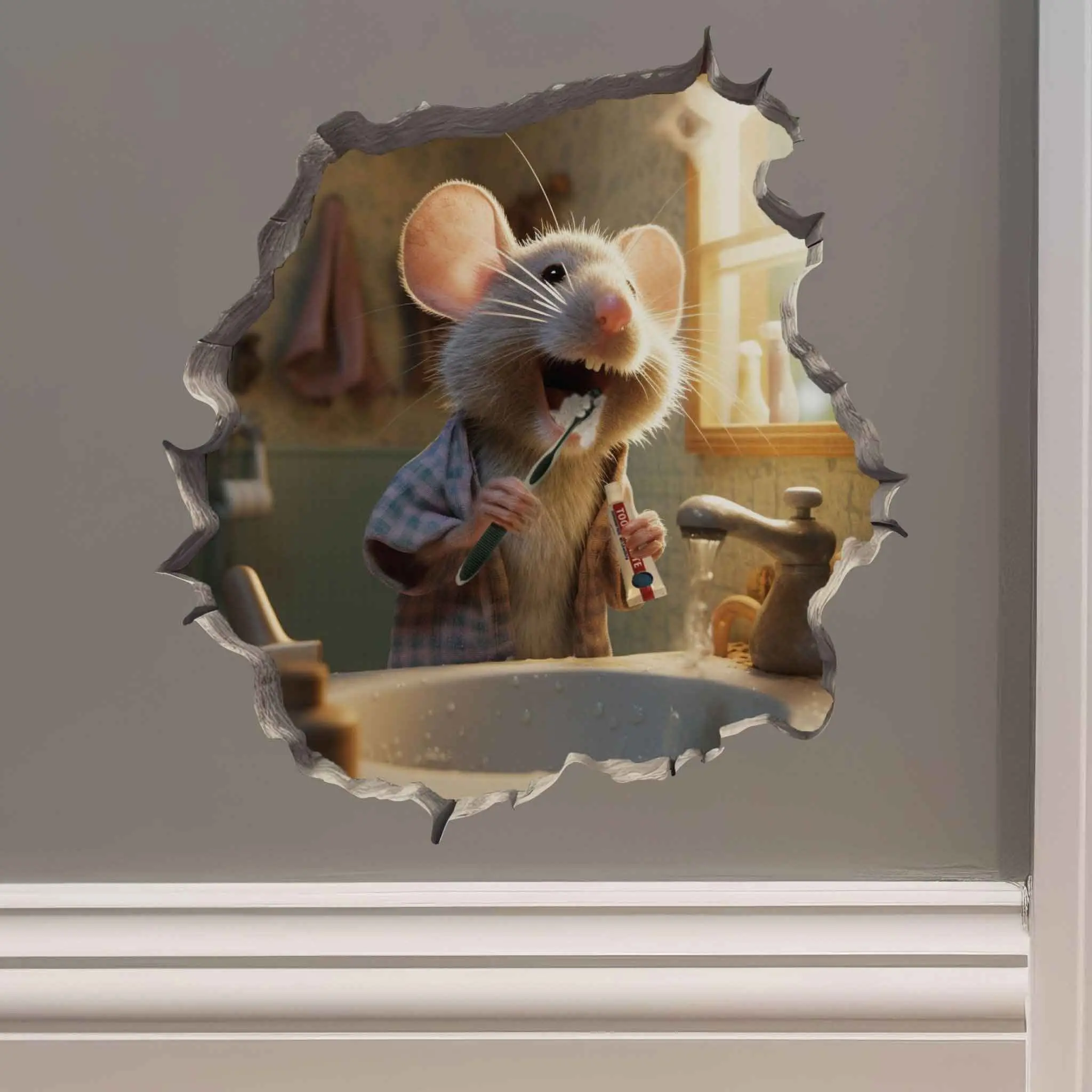 Teeth Brushing Mouse Hole Decal