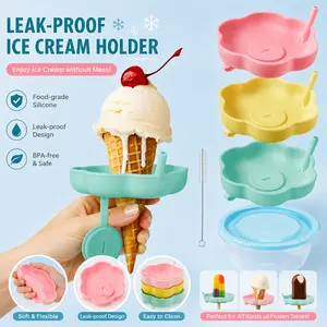 Leak-Proof Silicone Ice Cream Holder for Kids | Reusable Popsicle Drip Catcher with Straw