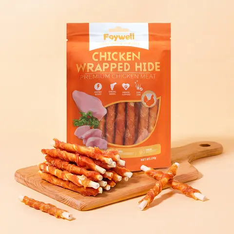 #FW026 - Faywell Chicken Jerky Dog Trainiing Treats, Chicken Wrapped Hide, RawHide Layer, Real Meat, Lasting Chew, 120g