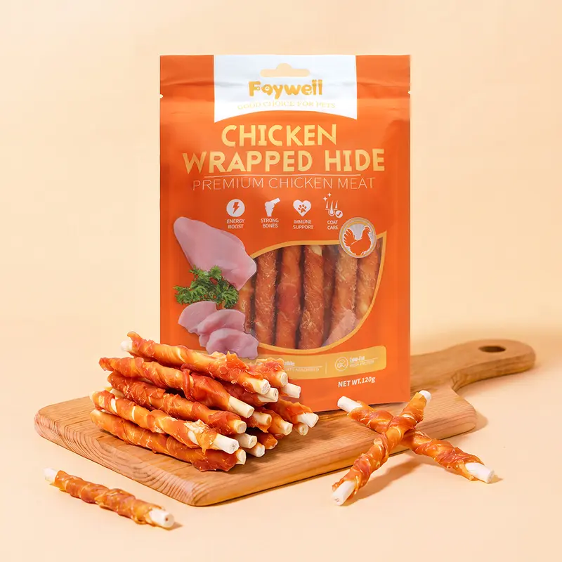#FW026 - Faywell Chicken Jerky Dog Trainiing Treats, Chicken Wrapped Hide, RawHide Layer, Real Meat, Lasting Chew, 120g