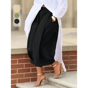 Capri Pants - Spring/Summer, Plus Size, Solid Black, Wide Leg with Pockets - Casual, Versatile Everyday Outfit for Women