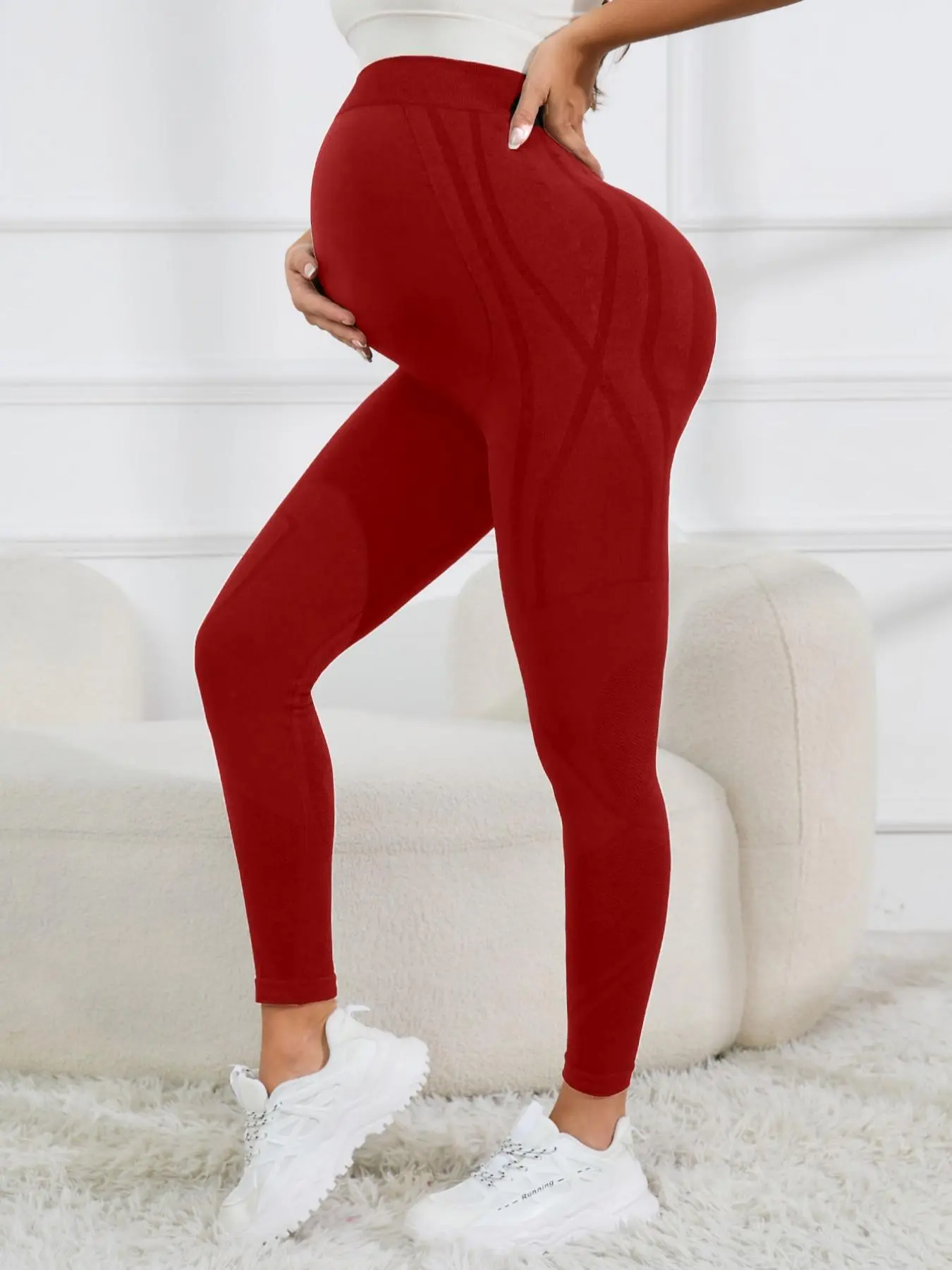 Maternity Solid Over The Belly Pregnancy Yoga Leggings, Casual Comfy High Stretch Seamless Leggings for Pregnancy & Postpartum, Maternity Activewear for All Seasons, Maternity Clothing, Pregnancy Clothes