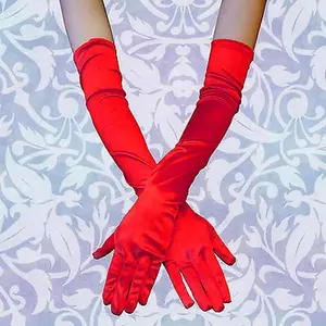 Women's Party Opera Night Club Stripper Bridal Evening Wedding Satin Arm Hand Sleeve Long Gloves – RED