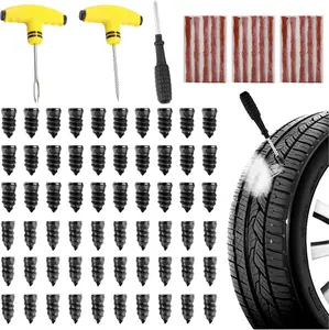 Flat Tire Repair Kit Heavy Duty,All-in-One Tire Plug Kit Includes 60PCS Screw,15PCS Tires Plugs Seal Strip,Screwdriver,Drill,Screw in Tires Plugs Car Emergency Kits for Puncture