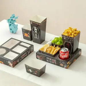 STANDARD GOODS Movie Night Snack Trays 100pcs Include 20 Movie Night Trays, 20 Popcorn Boxes, 20 Salad Bowls, 20 Nacho Bowls, 20 Movie Party Invitations, Horror Movie Night Supplies for Nacho Bar