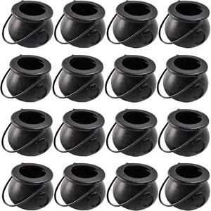 24PCS 2.75" Plastic Cauldron, Mini Black Witch Cauldron, Multi-purposed Novelty Candy Holder Pot with Handle for Wizard Party, Halloween, St Patrick's Day Party Favors