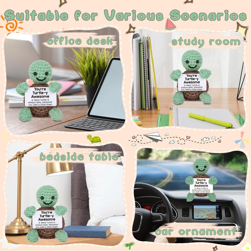 【New Year Gift】Mini Funny Positive Crochet Animals Gifts, Emotional Cheer Support Inspirational Gift for Women Men Friends Coworkers, Cute Turtle Duck Penguin Dinosaur Handmade Knitted Animal Doll for Decoration