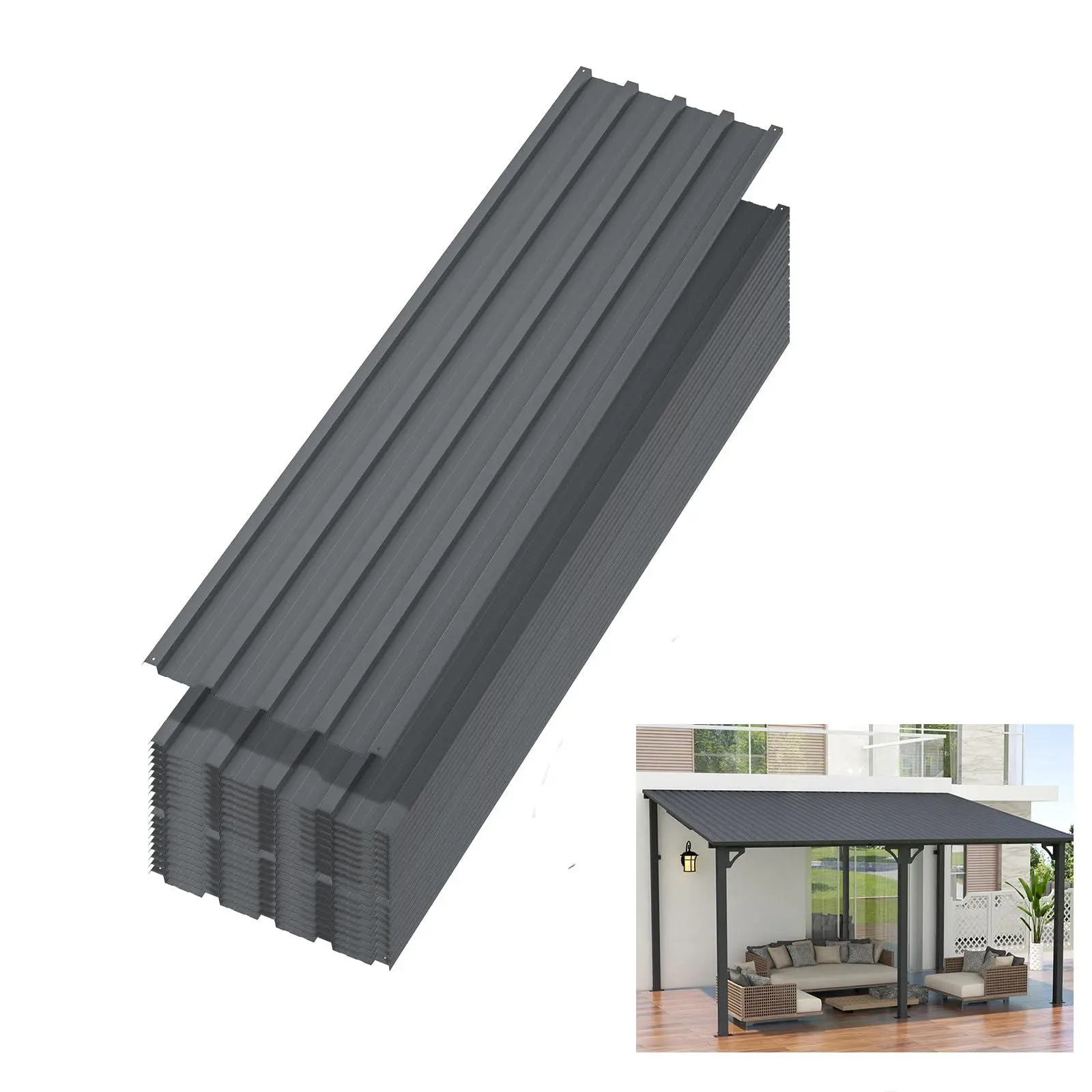 GARVEE 20 pcs Metal Roofing Panels, 6ft Galvanized Steel Corrugated Roof Sheets Gazebo Top Cover Garages, Sheds, Stables Replacement for Patio Outdoor Garden