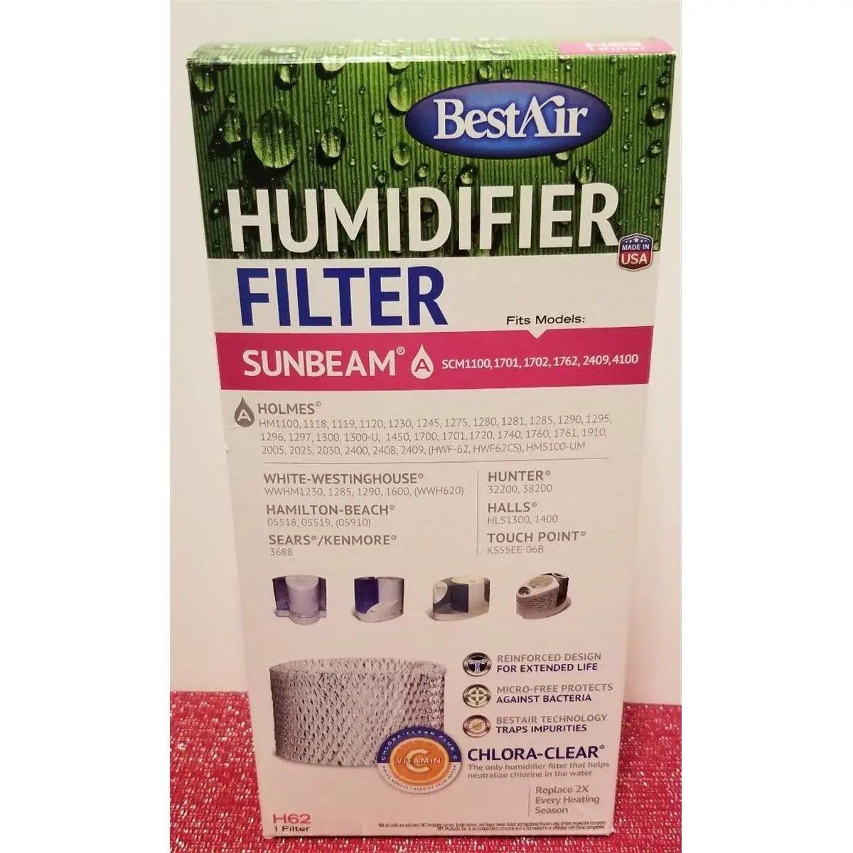 Sunbeam Chloro-Clear Humidifier Filters, RPS Products H62 Model, Pack of 2, Chloro-Clear Filter, Pack Of Two