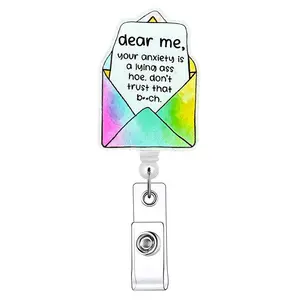Envelope Design Retractable Badge Reel, Acrylic ID Holder with Clip, Removable Cardholder for Nurses, Doctors, Students & Office Staff, Identification Badges & Supplies