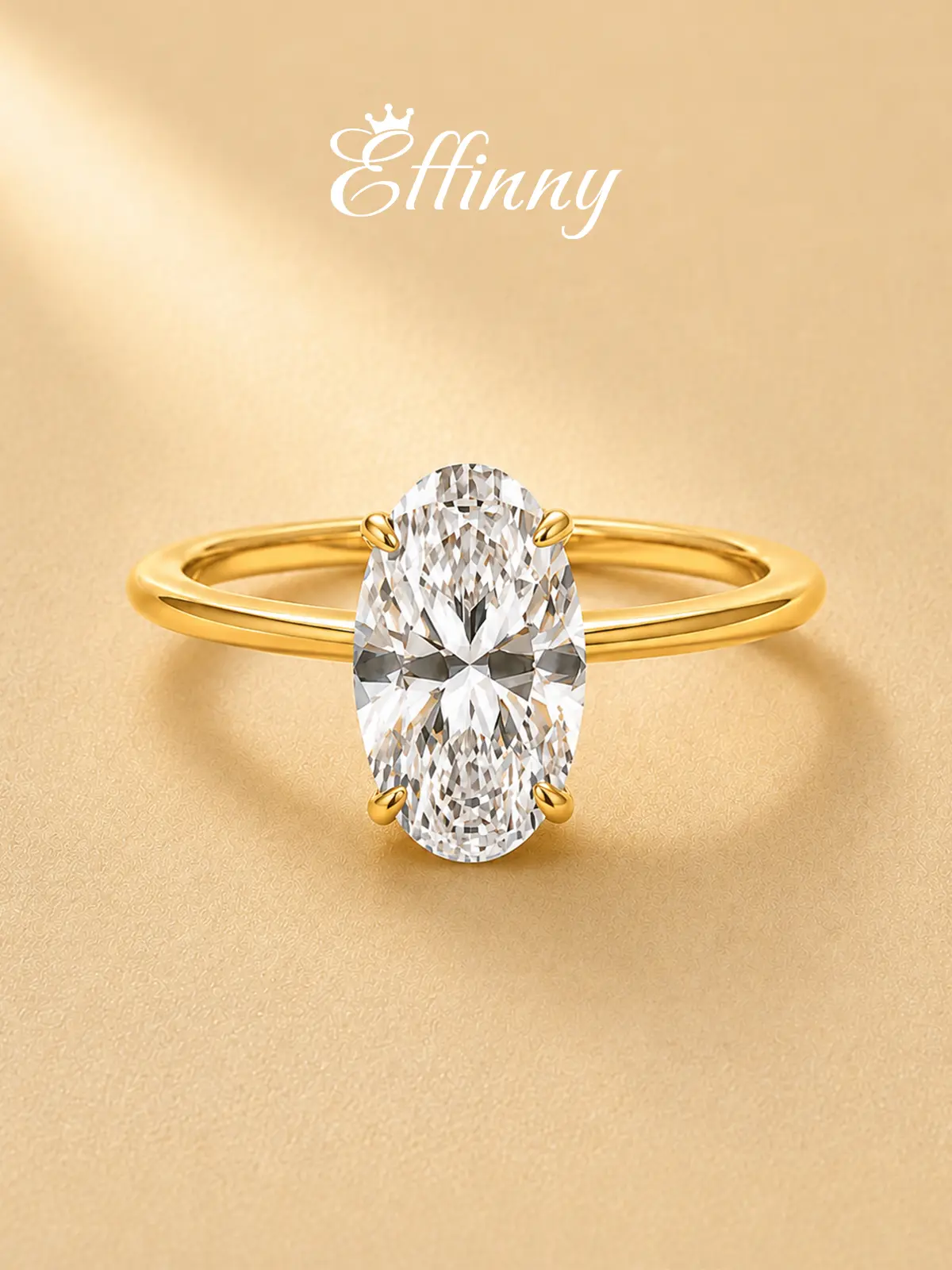 Effinny 925 Sterling Silver 6.5ct Oval Cut Solitaire 14K God Plated Engagement Ring, 5A Cubic Zirconia Affordable Jewelry, Travel-friendly  Promise Comfortable Ring for Daily Wear
