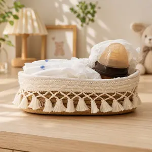 Handmade Fringe Woven Storage Basket, Living Room Bathroom Baby Room Decorative Organizer, High Aesthetic Value, Style