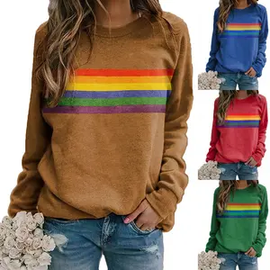 Color Striped Print Round Neck Pullover Sweater
