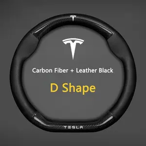 Retro Carbon Grain Non Slip Auto Steering Protector, Anti Sweat Vintage Appearance, Comfort Holding Car Interior Trim for Tesla Models, Steering Wheel Accessories